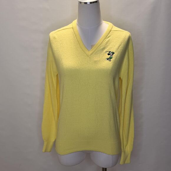 Vintage Disney Minnie Mouse Sweater Womens Medium Yellow V-Neck Golf Made USA - Picture 2 of 10